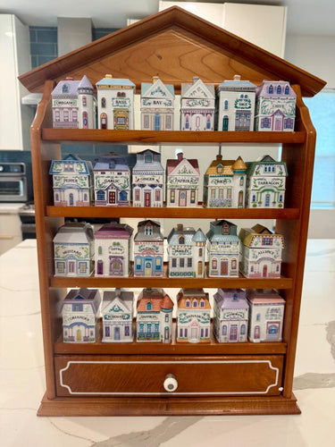 Vintage 1989 Lenox Spice Village complete 24 set with Wooden display rack shelf