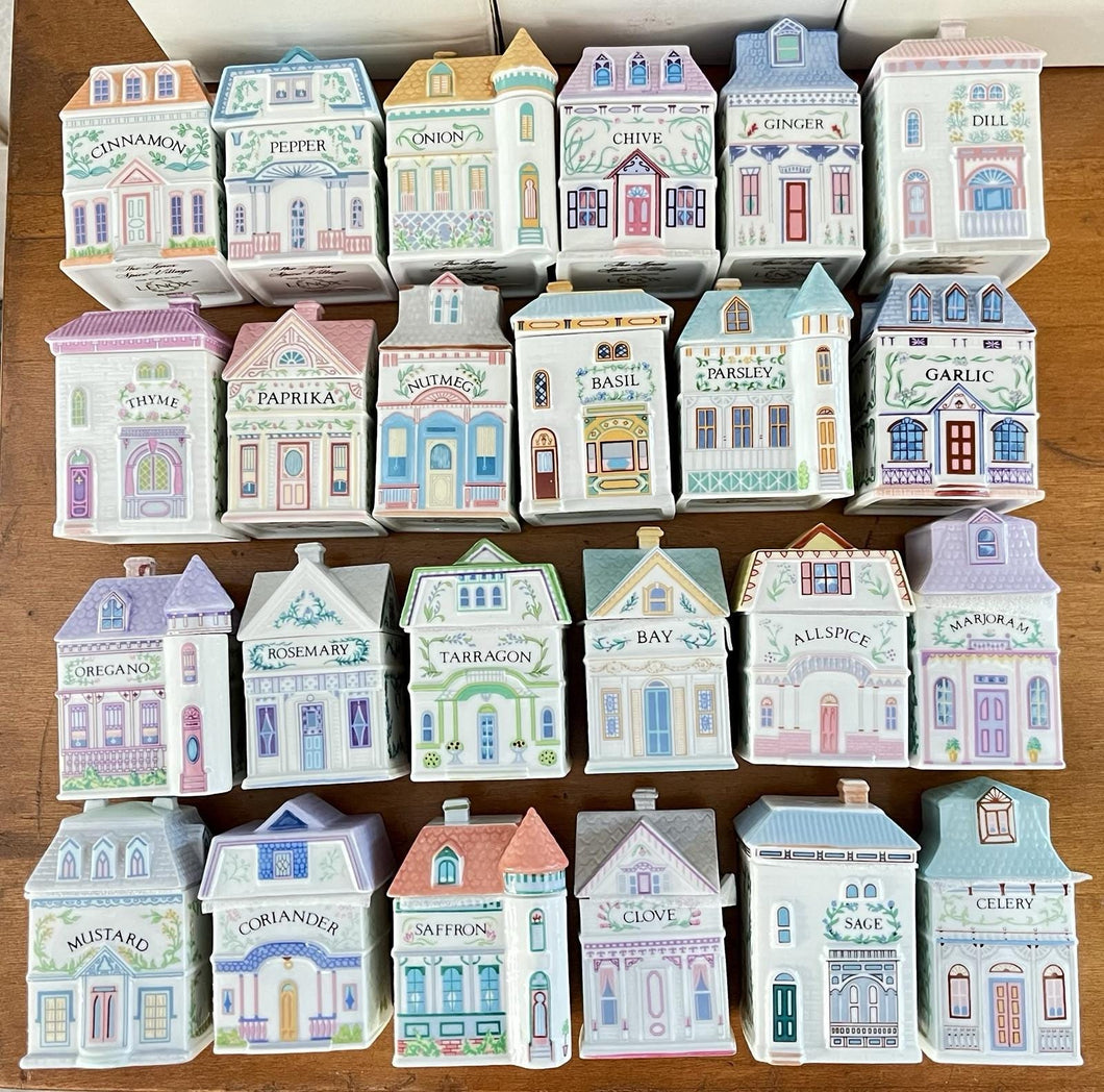Vintage Lenox Spice Village Complete Set of 24 Spice Jars No Rack 1989 Excellent