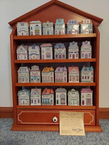 Vintage 1989 Lenox Spice Village Complete 24 Jar Set & Wooden Display Rack COA