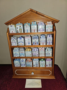 Vintage 1989 Lenox Spice Village Set of 24 Spice Jar Houses with Wooden Rack